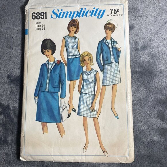 Vntg 1966 Simplicity Pattern 6891 Size 14 Cut Jacket Blouse Skirt Fashion READ - Picture 1 of 5